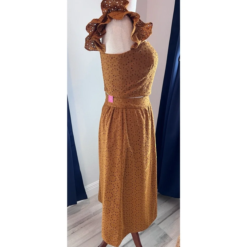 LILY PULITZER (8) Lolina Midi Set NWT Toffee Sunburst EYELET Luxury MSRP 298.00 - Picture 4 of 16